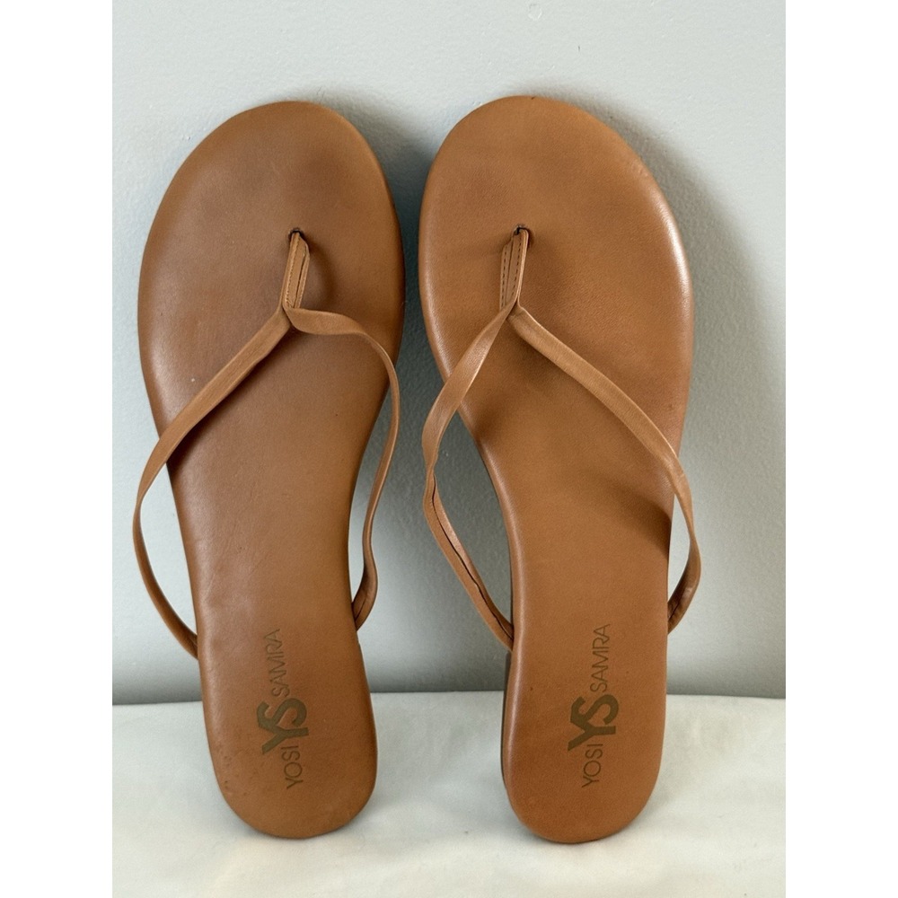 YOSHI SAMRA Womens Tan Leather Thong Sandals Size 10 Beach Boho Hippie Chic
